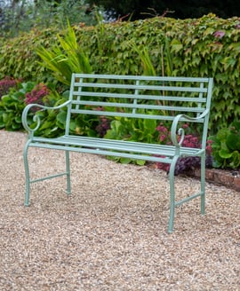Traditional Slated Metal Garden Bench Green