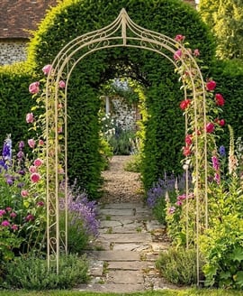 Gothic Antiqued Cream Metal Garden Arch