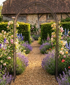 Streamline Moderne Metal Garden Arch in Umber