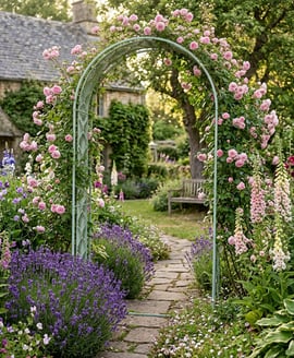 Streamline Moderne Metal Garden Arch in Sage Green