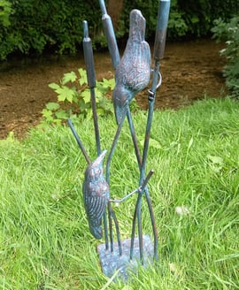 Birds on Reeds Bronzed Garden Ornament