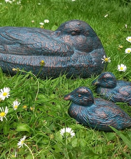 Duck and Ducklings Bronzed Garden Ornaments