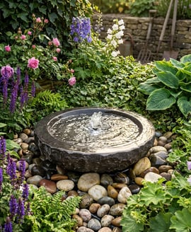 Babbling Bowl Black Limestone Water Feature