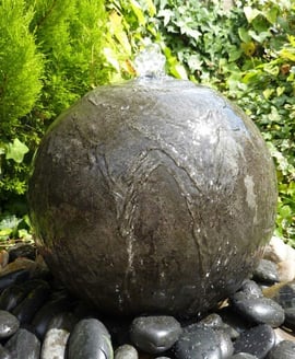 Black Polished Limestone Sphere Water Feature