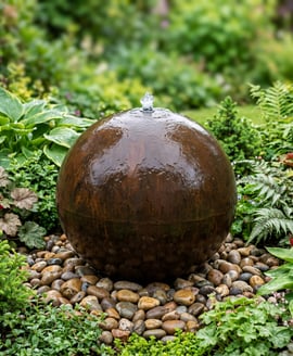 Corten Steel Sphere Water Feature 80cm