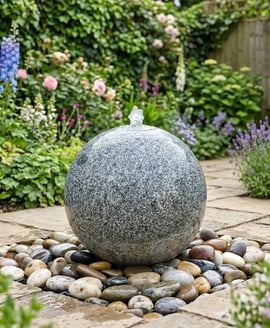 Grey Flame Granite Sphere Water Feature