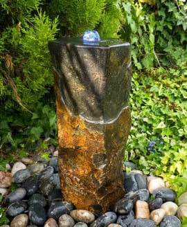 Large Polished Basalt Column Water Feature with Plinth
