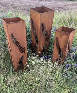 Eastern Connections Set of Three Fern Steel Garden Columns