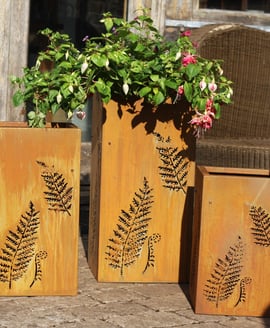 Eastern Connections Set of Three Fern Steel Garden Planters