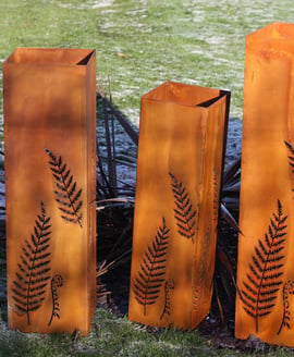 Eastern Connections Set of Three Fine Fern Steel Garden Columns