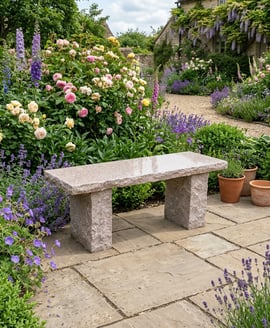 Rustic Straight Pink Granite Garden Bench