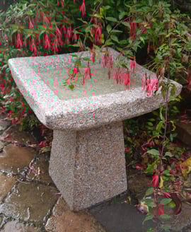 Square Pink Granite Bird Bath Small