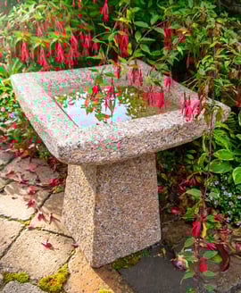 Square Pink Granite Bird Bath Small