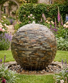 Tiled Slate Sphere Garden Water Feature 50cm