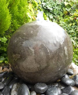 Black Polished Limestone Sphere Water Feature