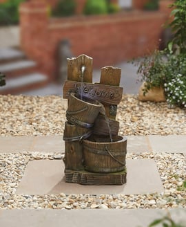 Rustic Post Pours Water Feature with LED