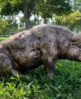 Sitting Pig Garden Ornament in Bronze