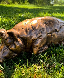 Sleeping Pig Garden Ornament in Bronze