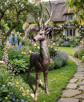Large Standing Stag Garden Ornament in Bronze