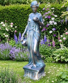 Small Hebe Goddess Garden Statue in Verdigris