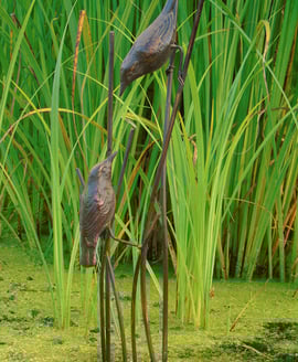 Birds on Reeds Metal Garden Ornament