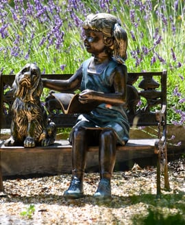 Girl and Her Dog Metal Garden Ornament