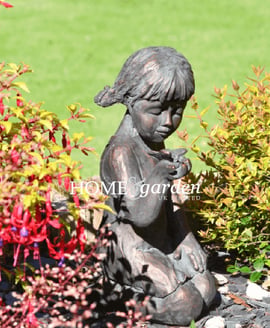 Aged Verde Girl with Butterfly Garden Statue