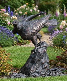 Hawk on Rock Metal Garden Ornament