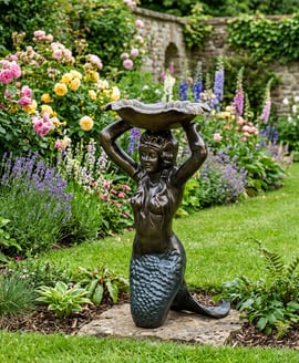 Mermaid Bird Bath Metal Garden Ornament