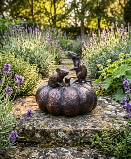 Mice On Pumpkin Metal Garden Ornament