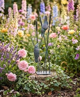 Birds on Reeds Bronzed Garden Ornament