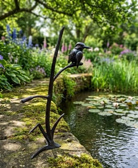 Kingfisher on Reeds Bronzed Garden Ornament