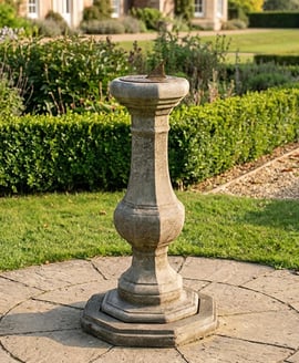 Aged Brass Sundial on Stone Garden Pedestal