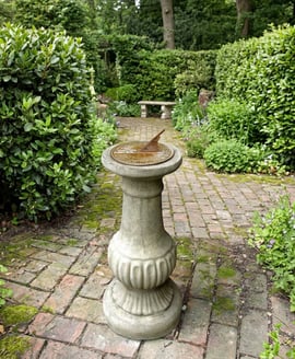 Aged Brass Sundial on Victorian Stone Garden Pedestal