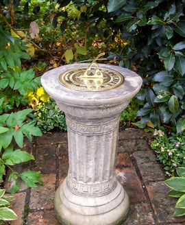 Brass Sundial on Classical Stone Garden Pedestal