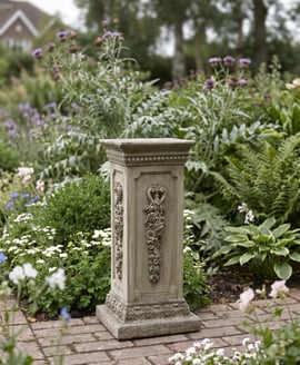 Floral Stone Garden Pedestal