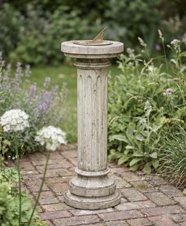 Aged Brass Sundial on Brighton Stone Garden Pedestal