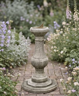 Aged Brass Sundial on Stone Garden Pedestal