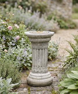 Brass Sundial on Classical Stone Garden Pedestal