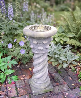 Brass Sundial on Roman Stone Garden Pedestal