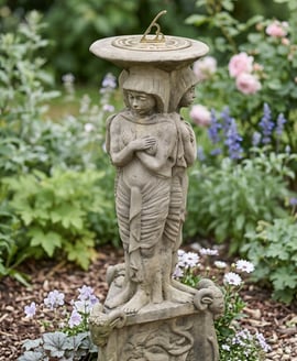 Brass Sundial on Victorian Stone Garden Pedestal