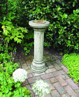 Aged Brass Sundial on Brighton Stone Garden Pedestal