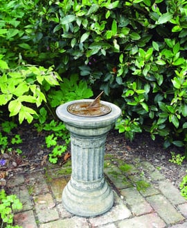 Aged Brass Sundial on Classical Stone Garden Pedestal