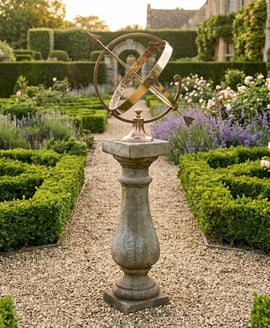 Large Armillary on Baluster Stone Garden Pedestal