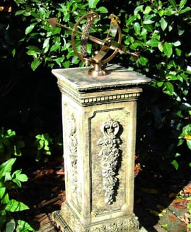 Medium Armillary on Floral Stone Garden Pedestal