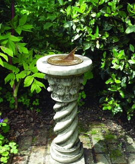 Aged Brass Sundial on Roman Stone Garden Pedestal