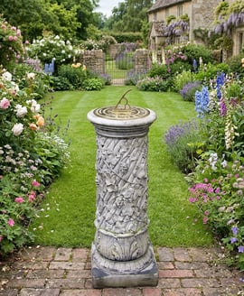 Brass Sundial on Vine Stone Garden Pedestal