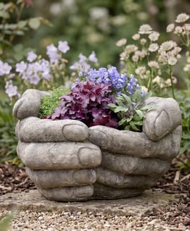 Cupped Hands Stone Garden Planter