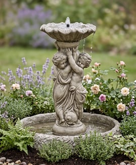 Two Cherub Stone Fountain