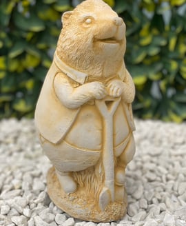 Hedgehog with Spade Stone Garden Ornament in Sandstone